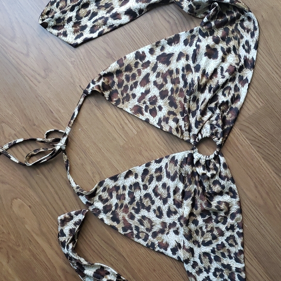 Leopard Animal Print Longline Halter Bikini Swim Top Women's Size Medium - Picture 5 of 8